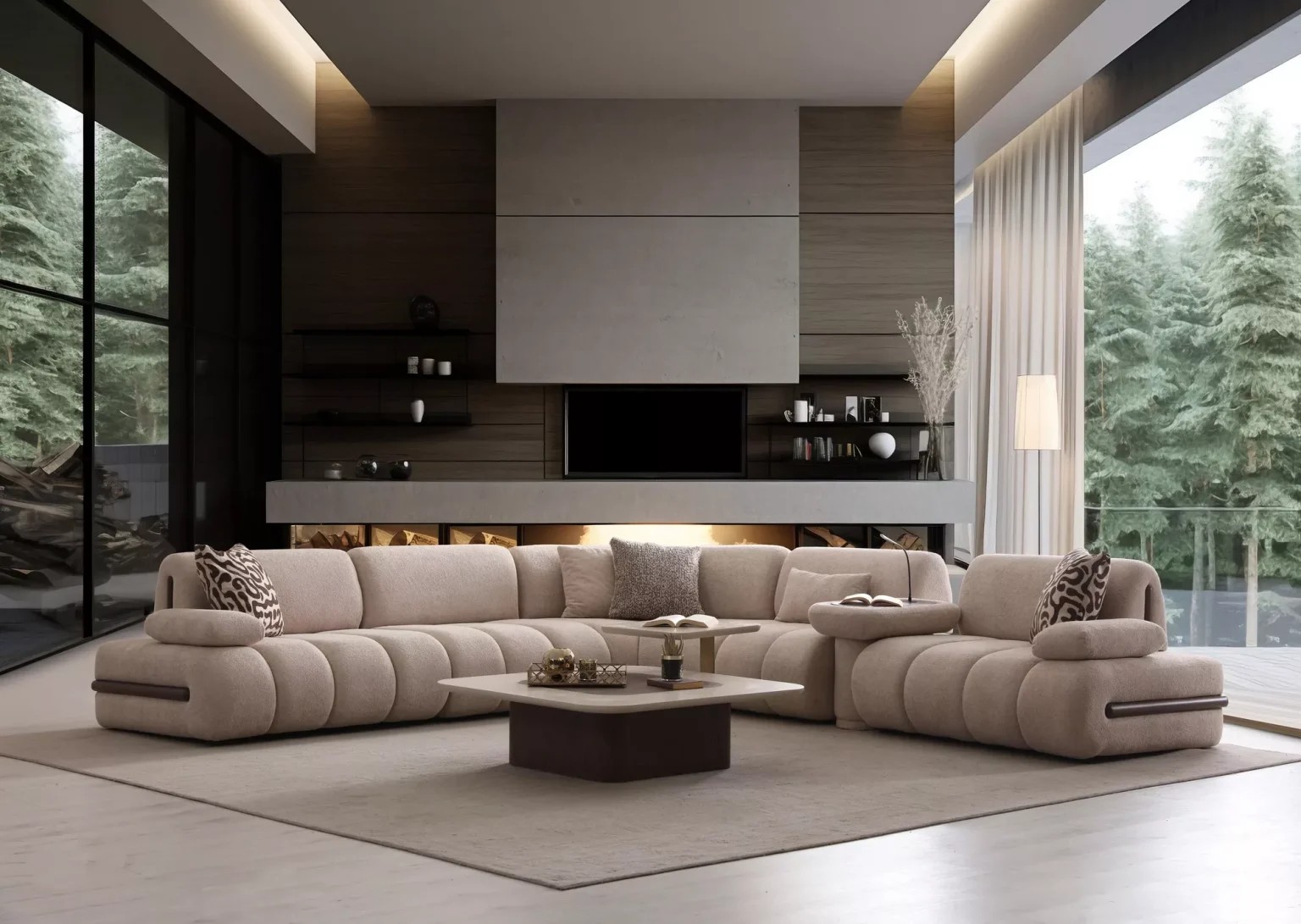 Luxuriöses Wohnzimmer mit massgefertigtem Interior Design von VDV Interiors Schweiz